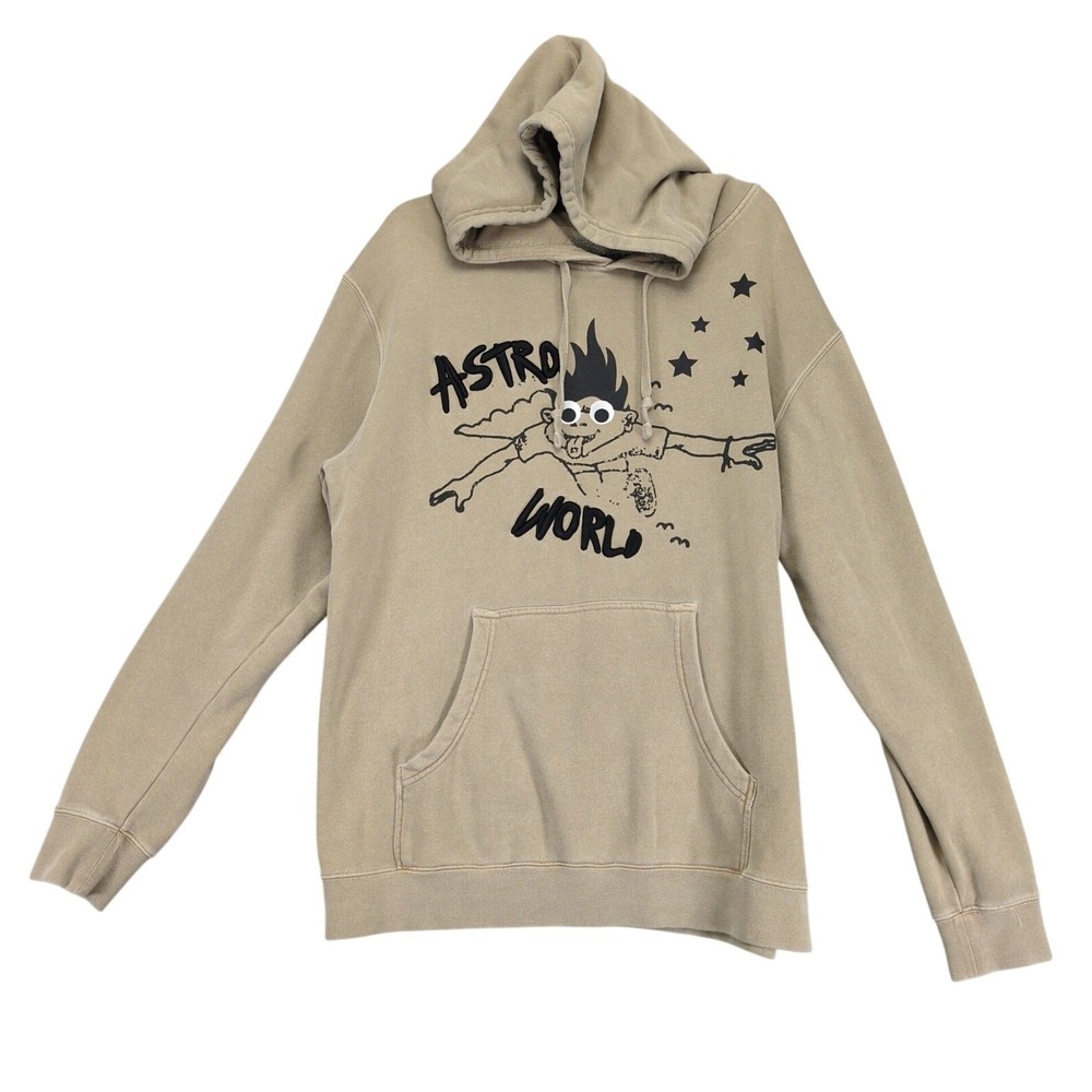 Travis Scott Astroworld Look Mom I Can Fly Tan Hoodie Mens L Double Sided Fleece
